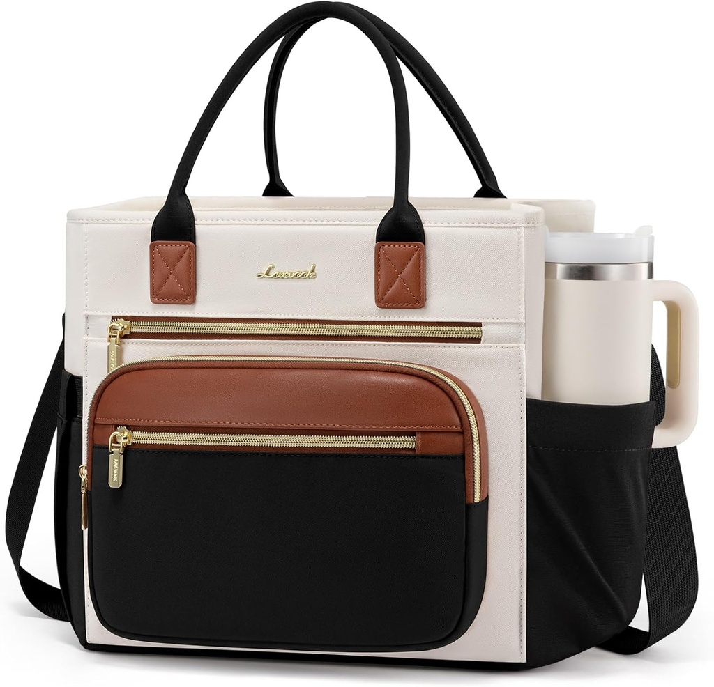 LOVEVOOK Insulated Lunch Bag Women,Wide Opening Adult Lunch Box Women,Large Leakproof Cooler Bag for Work Picnic Beach Family College,Lunch Teacher Tote Bag with Adjustable Shoulder Strap Cup Holder