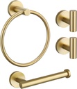 TURS Towel Ring Toilet Paper Holder Towel Hook 4-Pieces Brushed Gold SUS304 Stainless Steel Bathroom Accessories Kit Wall Mounted