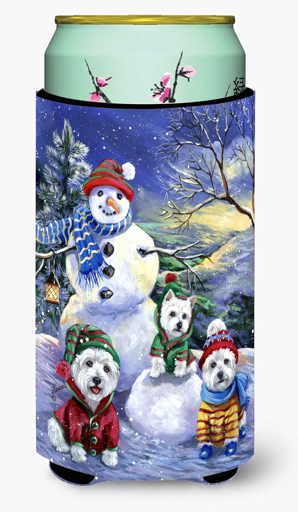 Caroline's Treasures PPP3208TBC Westie Holiay Snowballs Tall Boy Hugger Can Cooler Sleeve Hugger Machine Washable Drink Sleeve Hugger Collapsible Insulator Beverage Insulated Holder