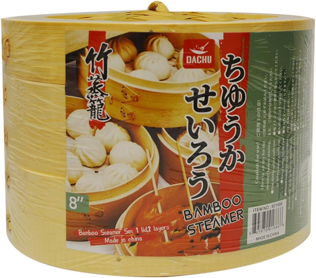 DACHU Bamboo Steamer 3 Layers-8 inch,2 Tier Food Steamer, Natural Bamboo Dumpling Steamer with Lid contains, for Cooking Dumplings, Dim Sum, Vegetables, Meat, Handmade Traditional Maker