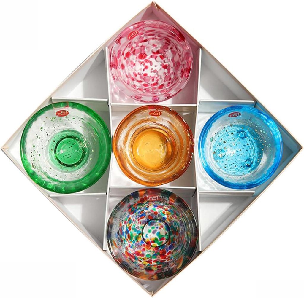 Japanese Handcrafted Glass Sake Cups Set, Mini Teacups, Traditional Style, Made in Japan (Fish (4 pcs), Sake Glass (2.37-2.87 fl oz))