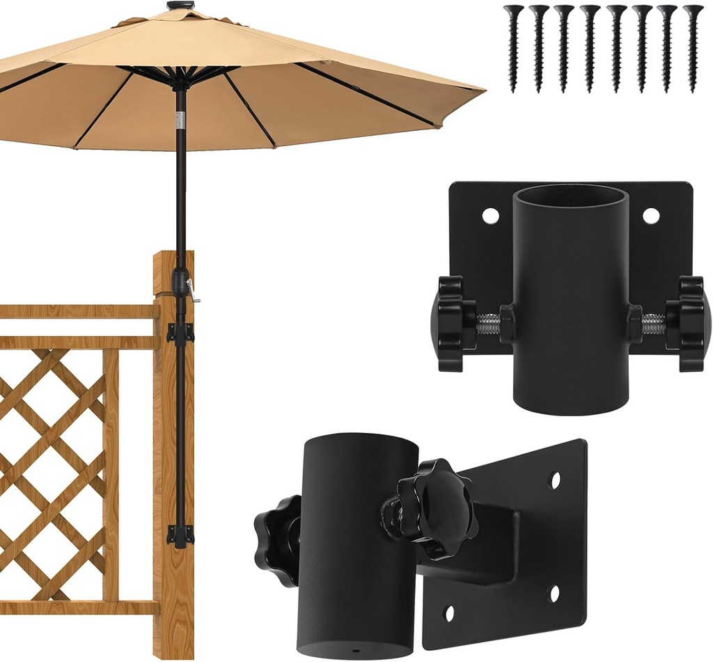 Patio Umbrella Holder 2PCS,Heavy Duty Adjustable Metal Umbrella Clamp Mount Bracket,Outdoor Umbrella Base for Deck Railing,Outdoor Courtyard,Balcony,Boats…
