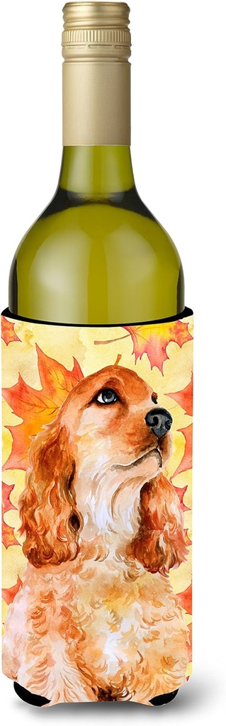 Caroline's Treasures BB9967LITERK Cocker Spaniel Fall Wine Bottle Hugger, Yellow Bottle Cooler Sleeve Hugger Machine Washable Collapsible Insulator Beverage Insulated Holder