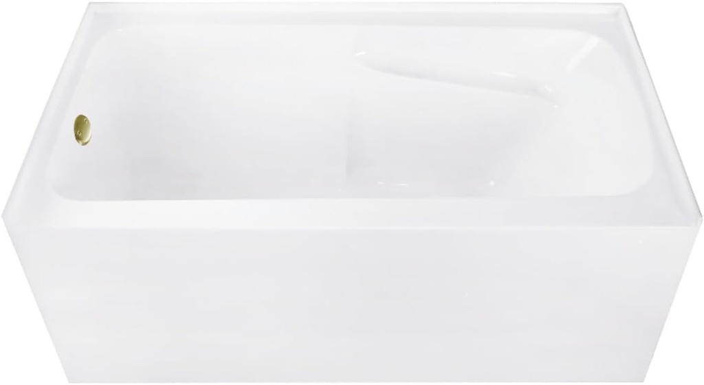 Aqua Eden CVTAP543023L3 54" Acrylic Rectangular 3-Wall Alcove Tub with Armrests, Left Hand Drain, Glossy White/Antique Brass