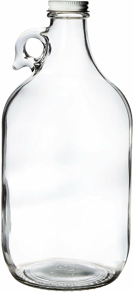 N?A Half-Gallon (64oz) Clear Glass Growler with White Metal Screw Cap