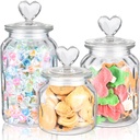 Heart Jars with Lids Set of 3 Clear Cute Heart Shaped Candy Jars 22 32 45 oz Food Storage Glass Cookie Jars with Lids Cute containers for Kitchen Decorative Apothecary Canisters (Heart Jars 02)