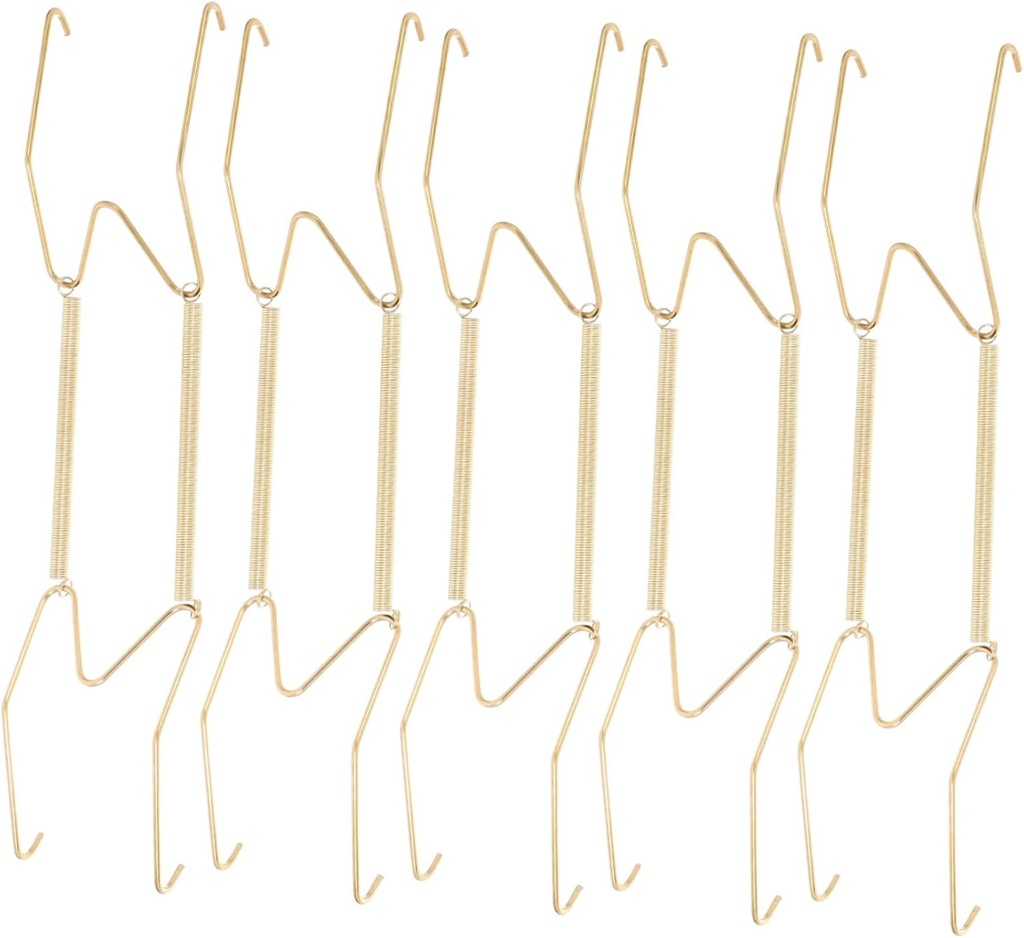 STOBAZA 6pcs Decorative W-Shaped Plate Hangers Heavy Duty Wall Mount Hooks for Art Photos Clocks Easy to Install Golden Finish for Home Commercial Use