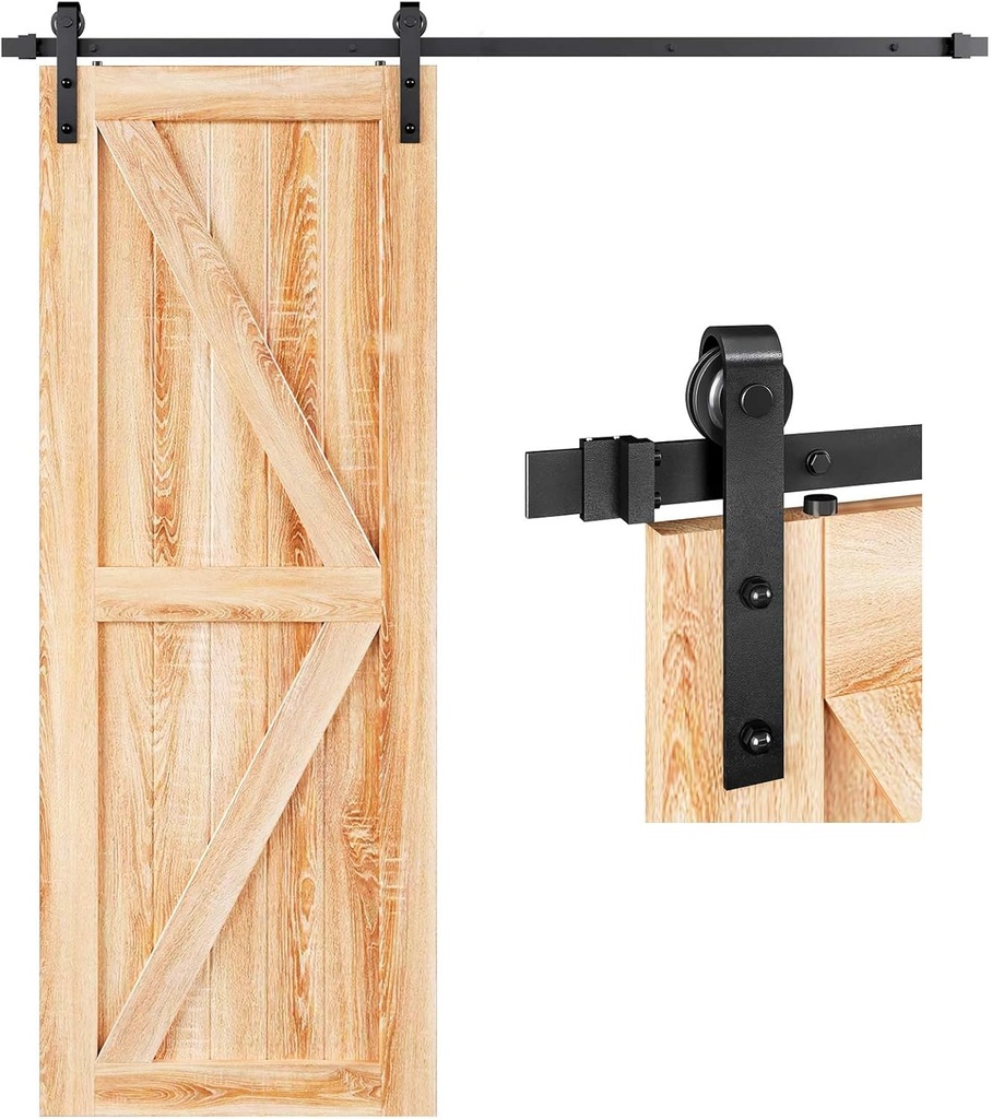 EaseLife 5.5 FT Heavy Duty Sliding Barn Door Hardware Track Kit,Basic J Pulley,Slide Smoothly Quietly,Easy Install (5.5FT Track Kit for 30"~33" Wide Single Door)
