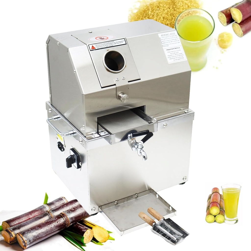 INTBUYING Electric Sugarcane Juicer, Sugar Cane Press Extractor, Stainless Steel 3 Rollers, Detachable Top Cover, Sugarcane Juice Squeezing Machine for Commercial & Home 110V 800W