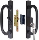 Patio Sliding Door Handle Set with Mortise Lock, Key Cylinder and Keeper, Replacement Handle Lock Set Fits Door Thickness from 1-1/2" to 2-1/4", 3-15/16" Screw Hole Spacing, Keyed, Black