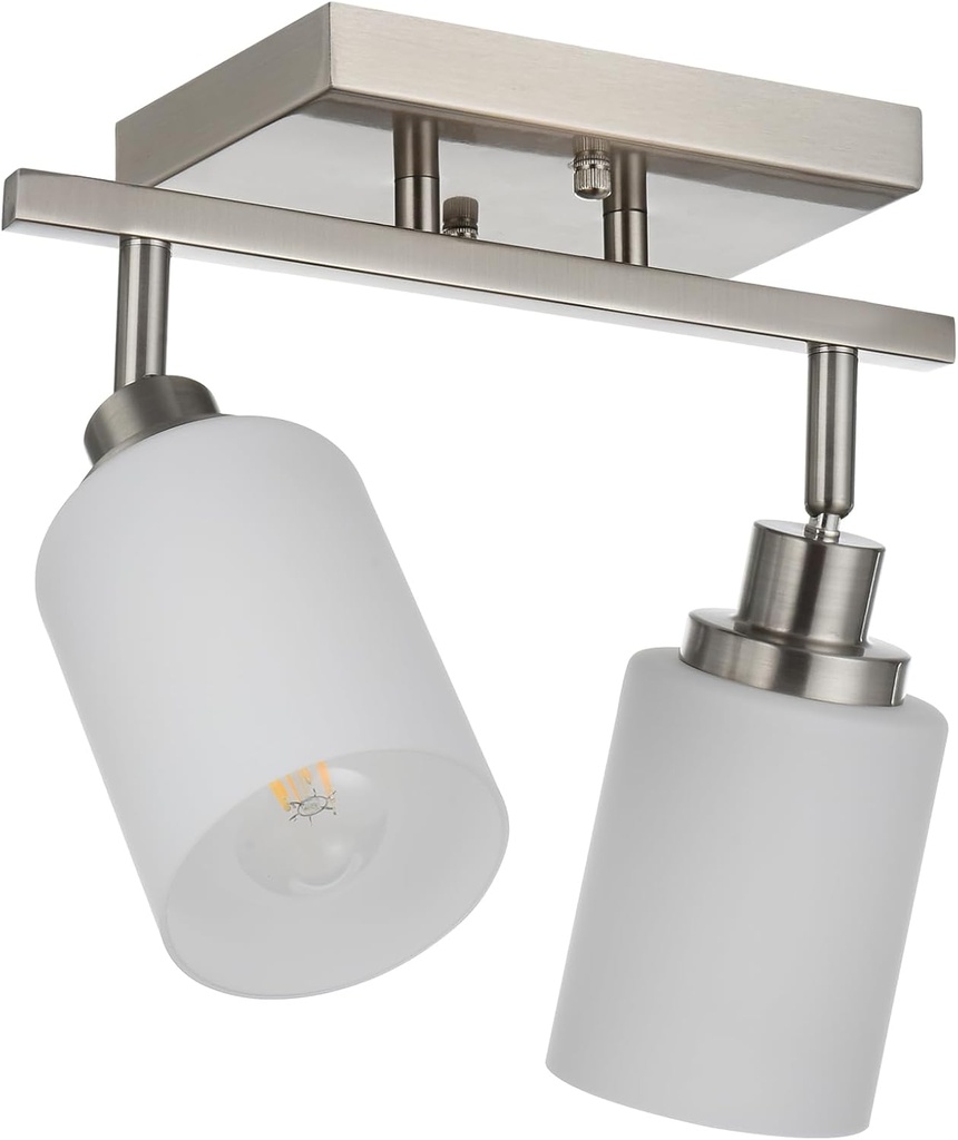 TODOLUZ 2-Light Track Light Fixtures Wall Sconce Lighting, Brushed Nickel Spotlight for Kitchen Living Room Dining Room Hallway, E26 Bulb Base