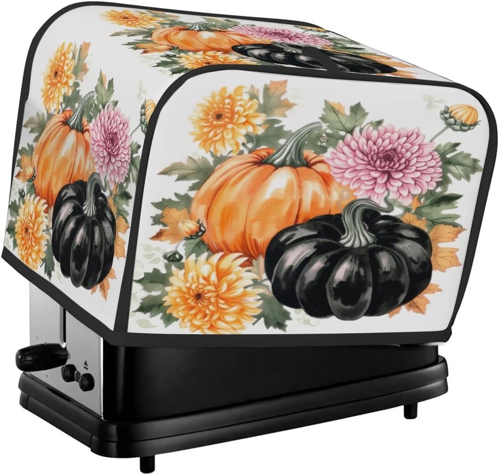 2 Slice Toaster Cover,Thanksgiving Pumpkin Floral Small Kitchen Appliance Bread Machine Cover with Pockets,Dust & Fingerprint Protection
