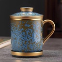 Tea Infuser Cup Ceramic Retro Chinese Style Strainer Mug with Lid-Color-350ml