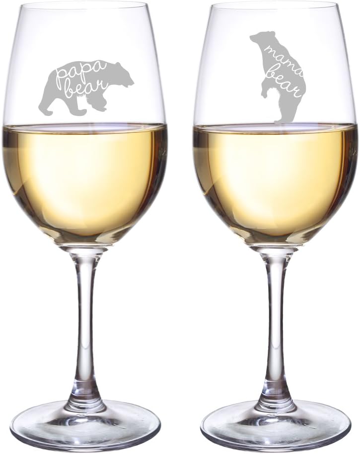 Papa Bear and Mama Bear Wine Glasses, Set of 2