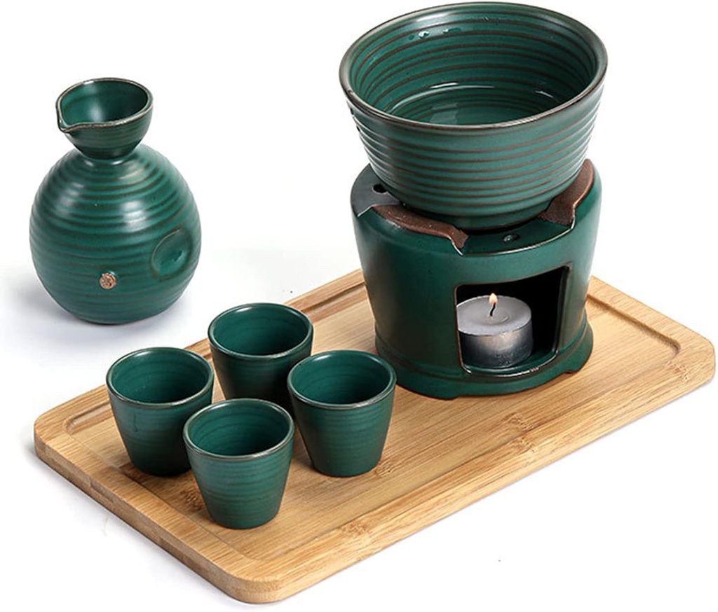 Ceramic Sake Set with Warmer Traditional Japanese Pottery Saki Cups and Craftsmanship Hot Drinkware