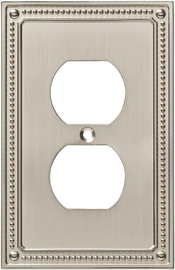 Franklin Brass Classic Beaded (1-Pack) Outlet Covers Brushed Nickel 1-Gang Wall Plate Single Duplex Switch Plates Electrical Guard W35059-SN-C