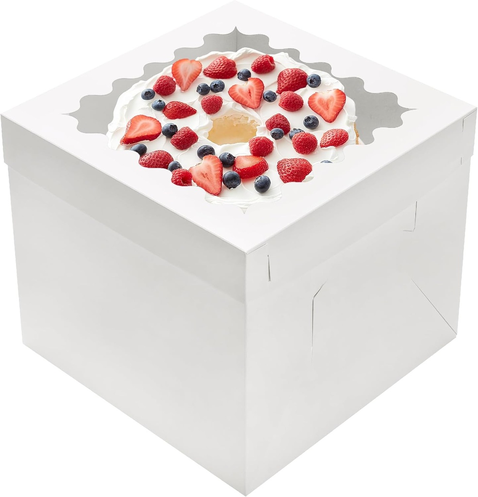 4pcs 12 Inch Tall Cake Boxes, 12x12x10in White Bakery Boxes for Tier Cakes with Window,10in 12in Baking Boxes,Large Cardboard Bakery Take Out Carrier Containers with Lids