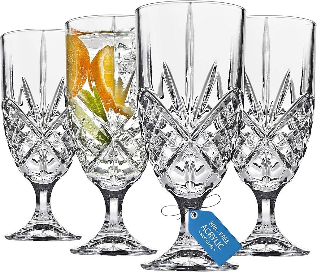 Godinger Iced Tea Beverage Glasses, Shatterproof and Reusable Acrylic - Dublin Collection, Set of 4