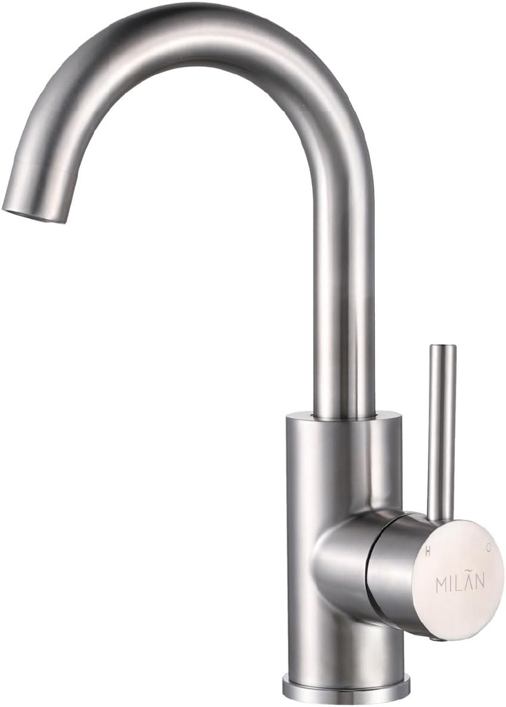 Milan Flow Modern Bathroom Faucet, SUS304 Stainless Steel Single Hole Vanity Faucet, Lead-Free Single Handle Bathroom Sink Faucet Brush