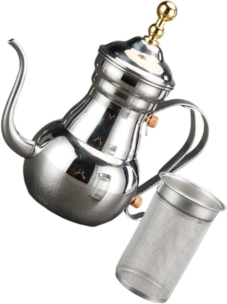 Stainless Steel Coffee Kettle with Long Narrow Spout for Hand Brewing Arabic Style Teapot for Home and Office Use Design with Built Strainer