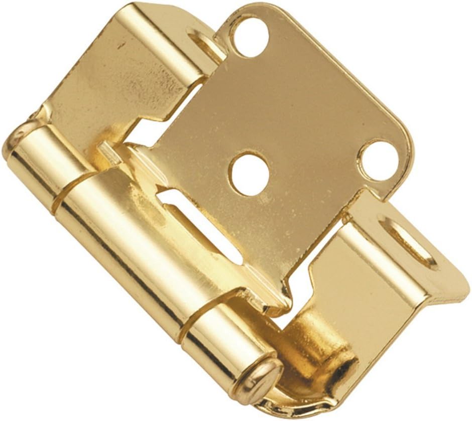 Hickory Hardware P2710F-3 Hinge Semi-Concealed 1/2 Inch Overlay - Cabinet Hardware Hinge with Easy Installation - Face Frame Partial Wrap Self Closing - Polished Brass Finish 1 set of Pair