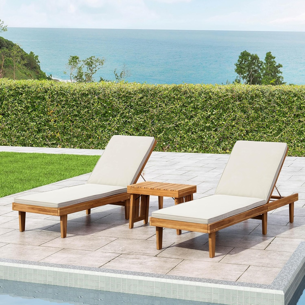 Christopher Knight Home Shane Water-Resistant Chaise Lounge Chair Cushion Outdoor Set of 2 with Removable Cover, 78.75" L x 23.75" W x 1.5" H, Cream 2 Count