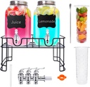2PCS 1 Gallon Glass Drink Dispensers for Parties, Beverage Dispenser with Stand and Spigot, Used as Lemonade Dispenser Drink Pitcher Juice Containers Water Dispensers for Party, Picnic