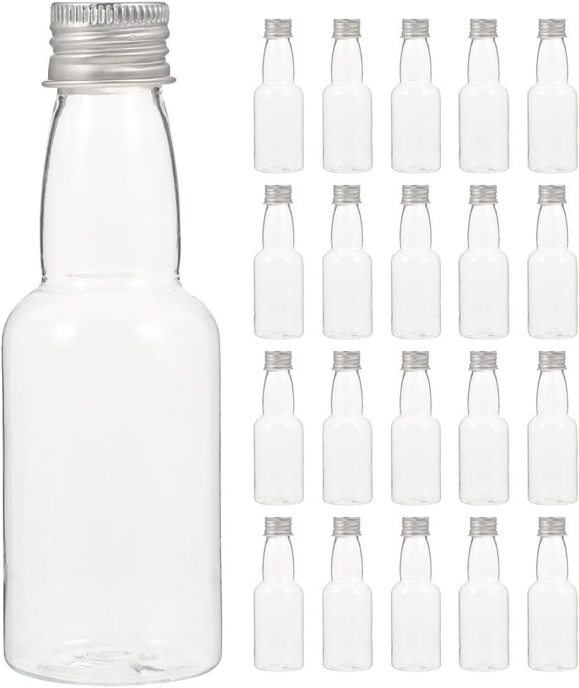 Kichvoe Juice Bottles 25PCS Mini Bottles Plastic Empty Spirit Bottle with Cap Airtight Shot Miniature for Wedding Birthday Party Favors Plastic Containers
