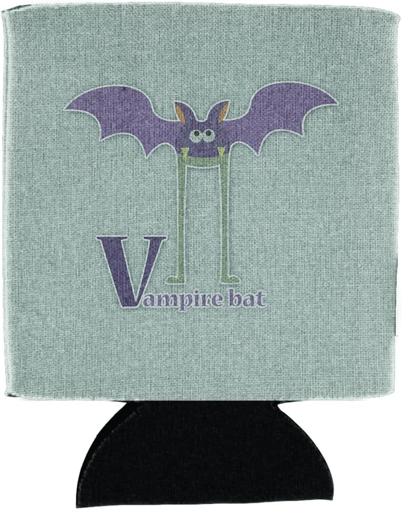 Caroline's Treasures BB5747CC Alphabet V for Vampire Bat Can or Bottle Hugger Cooler Washable Drink Sleeve Collapsible Beverage Insulated Holder, Can Hugger, Multicolor