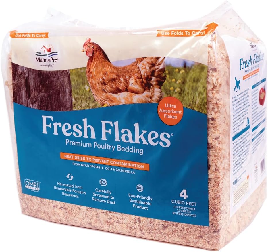 [BRSWIEYYO4GWOHDY] Manna Pro Fresh Flakes | Chicken Coop Bedding | Pine Shavings for Chicken Bedding | 4 Cubic Feet