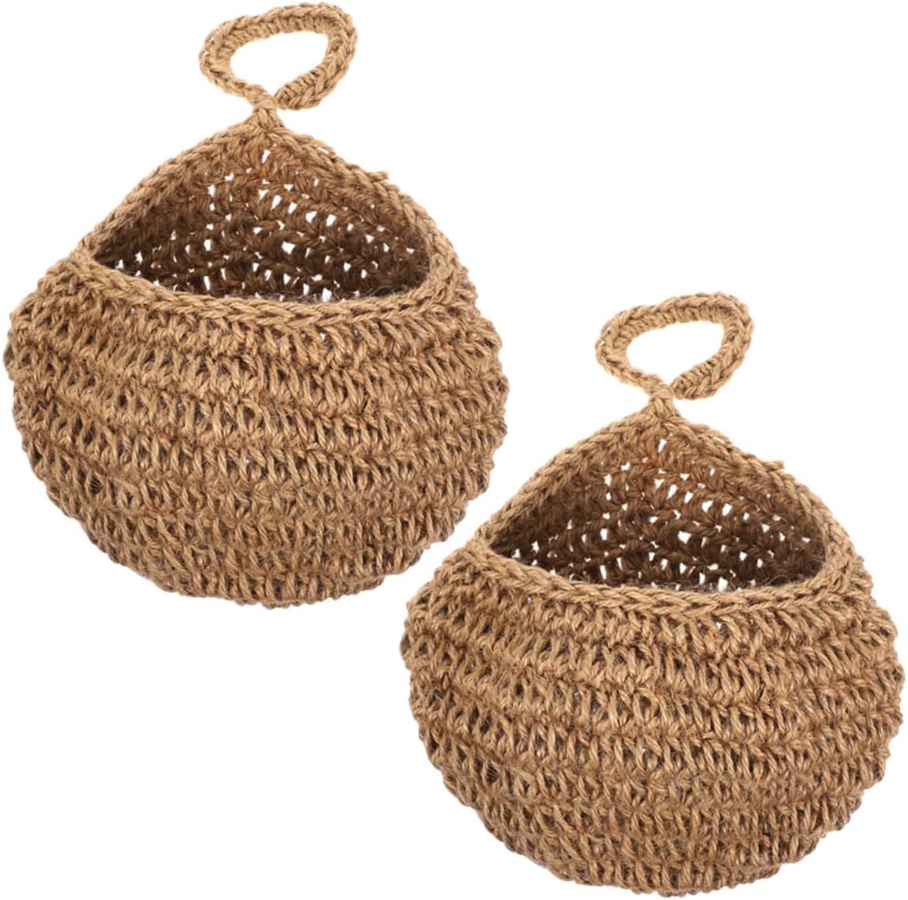 Ciieeo 2Pcs Hanging Wall Basket Woven Storage Basket for Fruits Vegetables and Bread Stylish Kitchen Decor Hanging Hammock Organizer for Home
