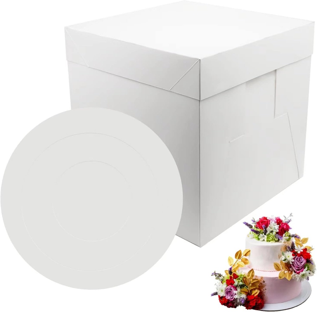 4 Sets Cake boxes 12x12x12 inches with Cake Board for for Tier Cakes, Tall, White Cake Boxes, Disposable Cake Containers