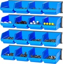 Ultrawall Wall Mounted Storage Bins, Plastic Hanging Storage Organizer Bins, Garage Tool Storage System for Screws, Nuts, Bolts, Nails, and Small Hardware Parts, 16x bins & 4 x rails, Blue