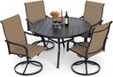 5-Piece Outdoor Dining Set, 48'' Round Table with 4 Swivel Chairs All Weather Furniture Set - Brown Style2