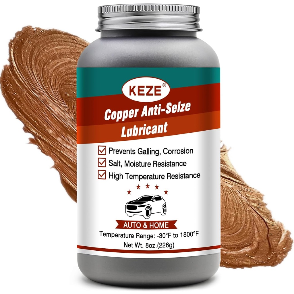 Keze Anti Seize Lubricant Copper Grease High Temp Anti-Seize Spark Plug Grease Prevent Salt and Moisture Heat Resistant Auto Lubrication Bottle Brushes for Caliper Pin Oxygen Sensor Lawnmower, 8 Oz
