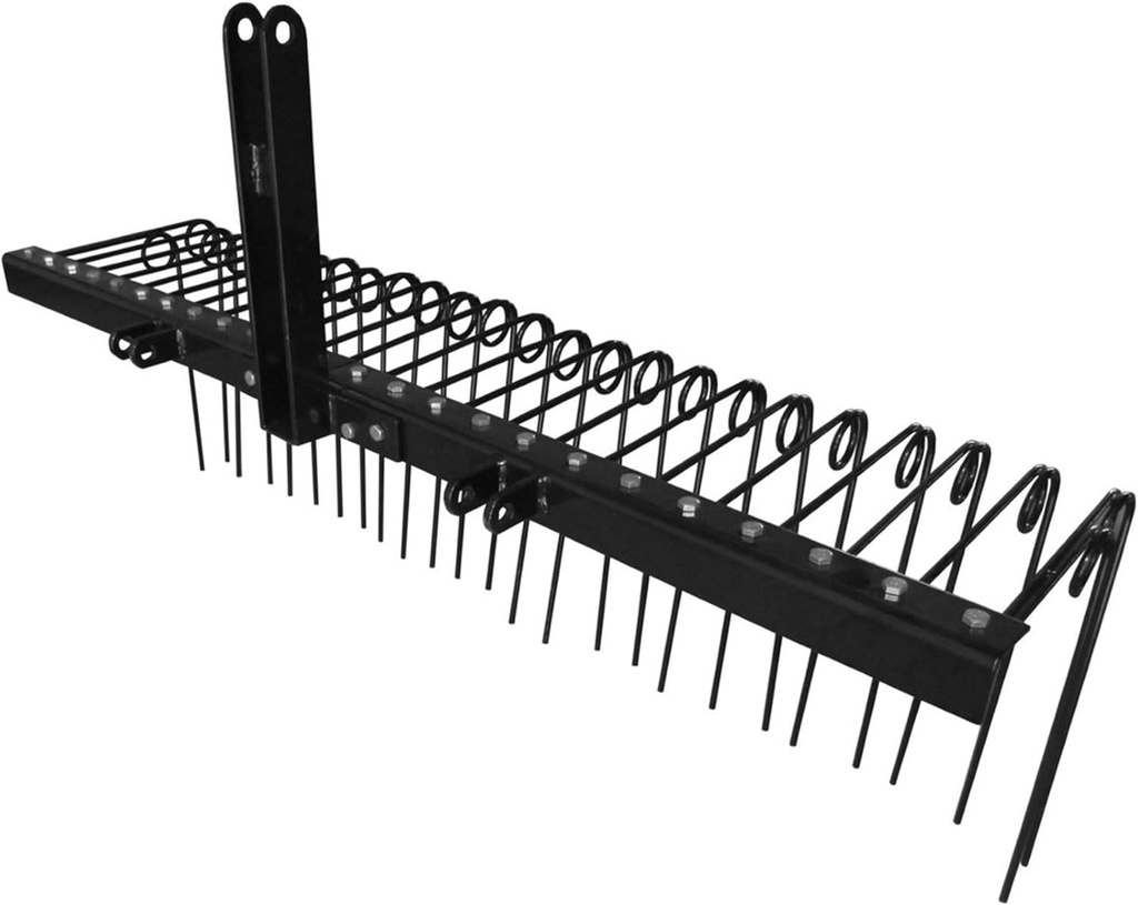 Field Tuff Steel Spring Coil Tine Tow Behind Landscape Rake for Leaves, Pine Needles, Straw, and Grass with 3 Point Hitch Receiver Attachment, Black, 60 Inches