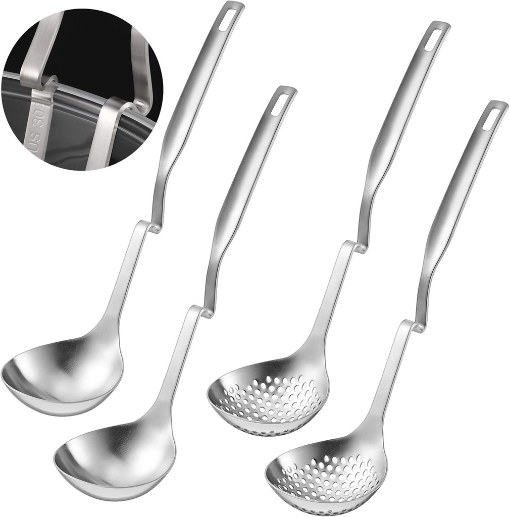 Patelai Hot Pot Slotted Ladle Set Stainless Steel Soup Ladle Strainer Scoops Cooking Skimmer Cookware Utensil for Hotpot Scooping Sauce Serving, 12 Inch(4 Pcs,Silver)