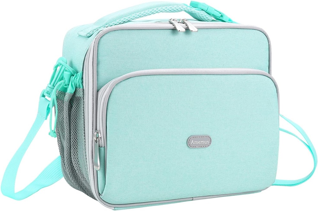 Amersun Lunch Bag for Kids - Padded Insulated Lunch Box with Adjustable Shulder Strap & 2 Pockets for Girls Boys Toddler School, Light Blue