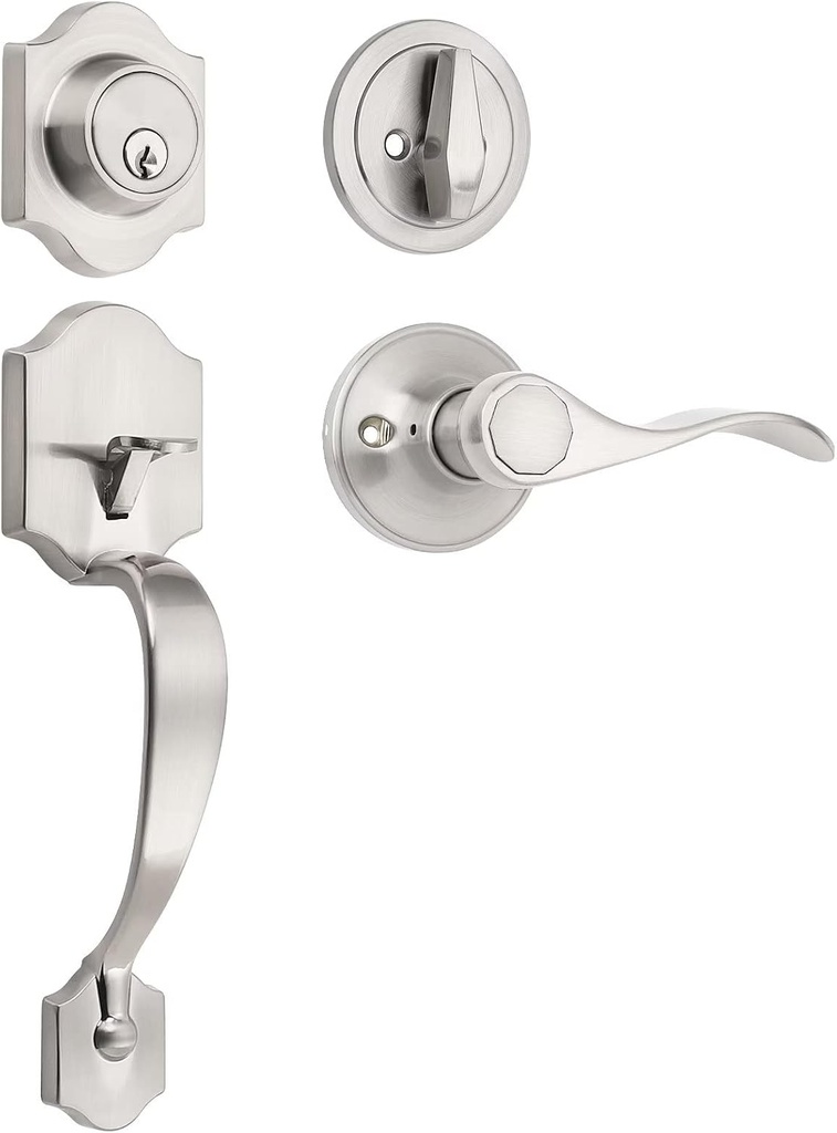 Front Door Handle and Deadbolt Set, Front Door Lock Set, Entry Door Locksets with Deadbolt Single Cylinder, Reversible for Right and Left Handed Satin Nickel Finish