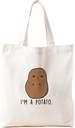 Funny Potato Canvas Tote Bag for women, Potato Tote Bag, I'm a Potato Potato Lover Gifts Reusable Grocery Shopping Bag, White, 245GA-TTBA-potato