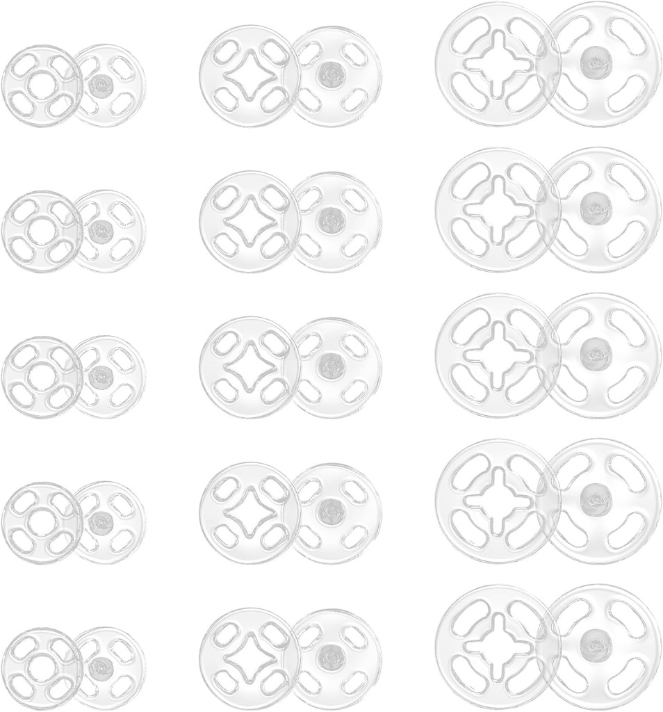 JIYIN Plastic Clear Snaps, 36 Sets 3 Sizes Invisible Sew-on Snap Buttons Round Plastic Snaps for Sewing Sew on Snaps for Shirts Sewing Clothing DIY Craft(7.5mm 10mm 12.5mm)