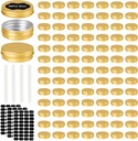 96 Pack Round Cans with Screw Lid 2 Oz Aluminum Metal Tins DIY Food Candle Containers for Lotion Bars, Balms, Salve, Spices, Beard Balm, Crafts with 4 Markers 3 Sheets Label Stickers (Gold)