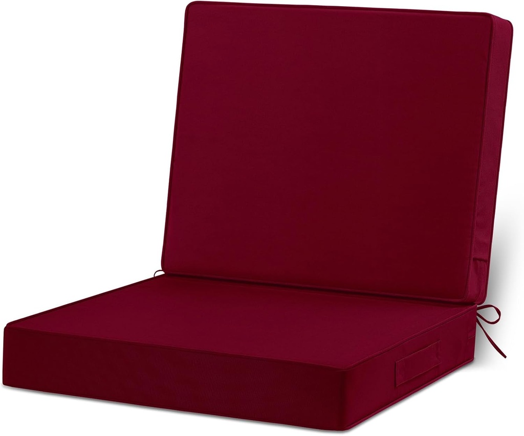 cozyide 22x22 Outdoor Cushions for Patio Furniture, Waterproof Outdoor Chair Cushions with Non-Slip Ties and Handle, Washable Deep Seat Cushions for Outdoor Furniture with Removable Cover, Burgundy