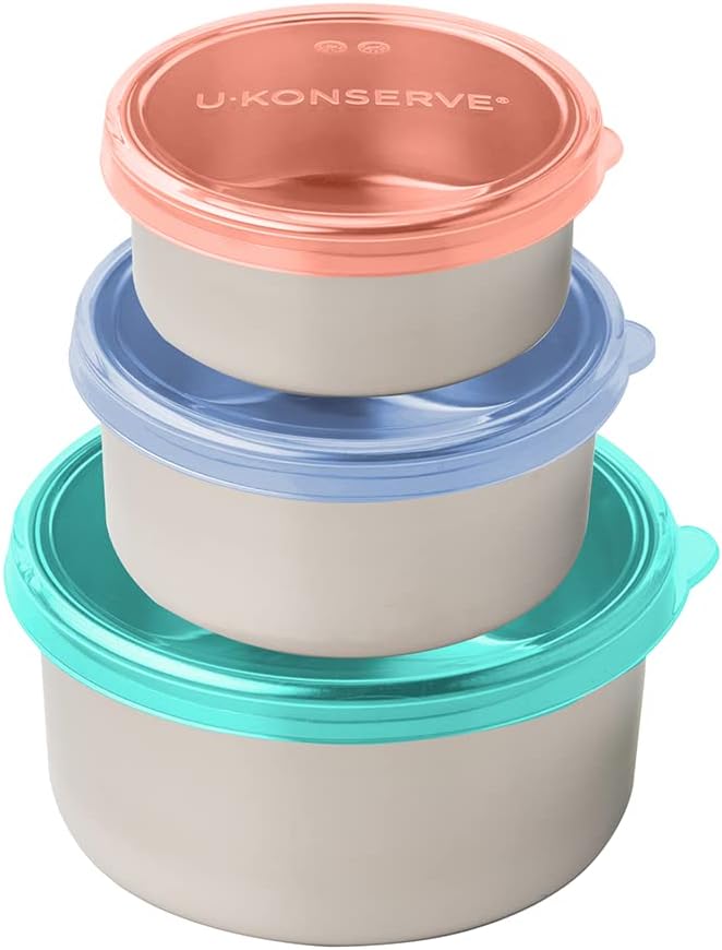 U Konserve Stainless Steel Nesting Trio Food Containers with Silicone Lids, Leak Proof & Dishwasher Safe (Set of 3: 5/9/16 oz)
