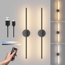 Tipace Battery Operated Wall Sconce with Remote Control,Wall Sconces Set of Two,3000K-6000K LED Wall Light for Bedroom,Hallway,Background Wall,350°Rotate,28 Inch,Black(2 Pack)