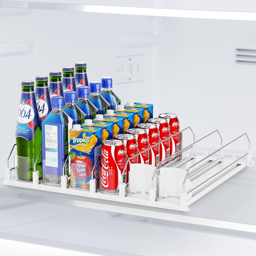 Drink Organizer For Fridge,Soda Drink Dispenser For Fridge,Fridge Can Drink Organizer,12oz 16oz 20oz-Soda Automatic Dispenser For Fridge And Adjustable Width-Holds Up To 30 Cans,6 Rows