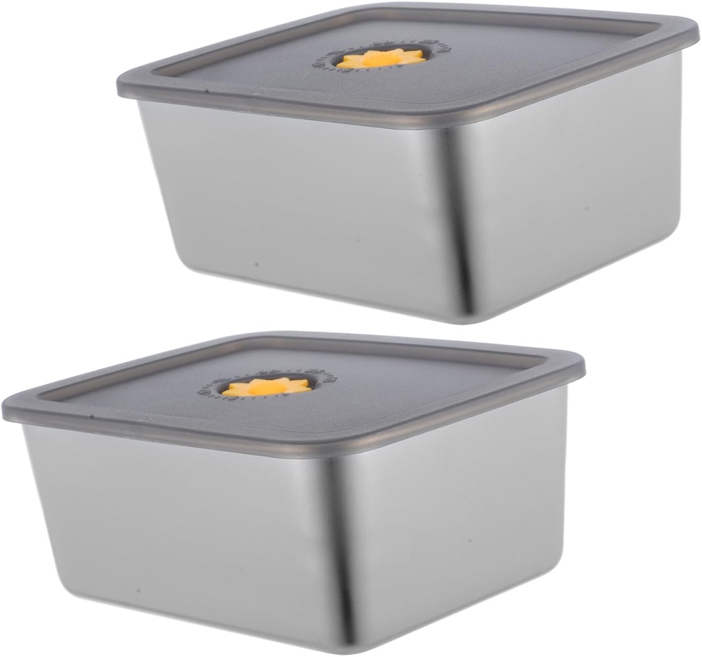 Kichvoe Stainless Steel Food Containers, 2Pcs Freezer Food Containers With Silicone Lid, Leak-Proof 600ml Snack Containers Lunch Box For Sandwiches, Fruits, Vegetables, Bread