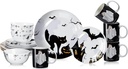 16 Pcs Halloween Dishes Dinnerware Set Serve 4 Guest Vintage Halloween Dinner Plates Ceramic Spooky Serving Dishes Haunted House Gifts Dessert Plate Bowl Mug for Holiday Kitchen Decoration
