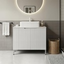 Yayzy 30" Modern Bathroom Vanity with Sink, Freestanding Cabinet with Square White Striped Ceramic Basin, 2 Soft-Close Doors, Carrara White Countertop, White