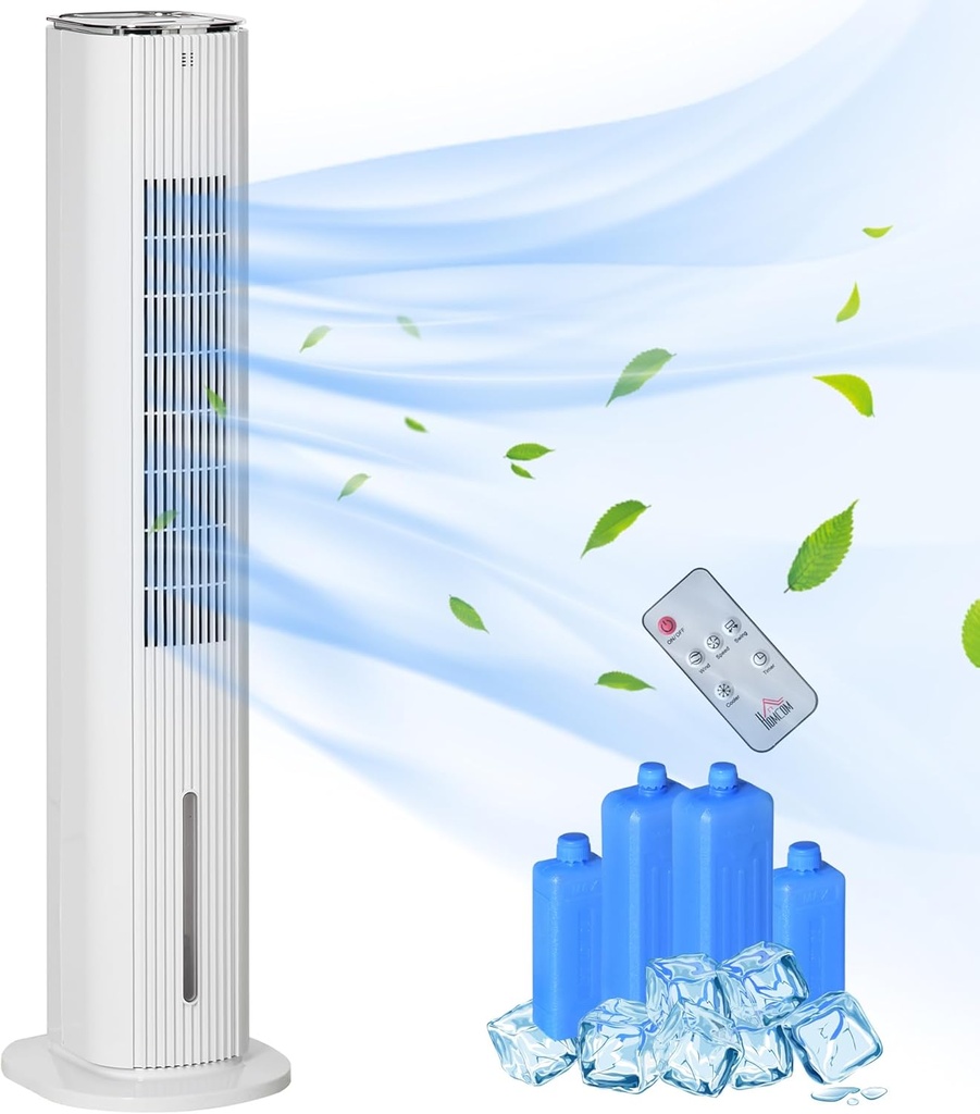 HOMCOM 42" 3-In-1 Evaporative Air Cooler, Ice Cooling Fan with Humidifier and with Water Tank, 60° Oscillating Portable Swamp Cooler for Home Office, 3 Modes, 3 Speeds, 12H Timer, Remote, White